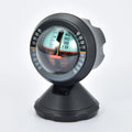 Black vehicle mounted slope meter for measuring inclination and rotation angles on dashboard.