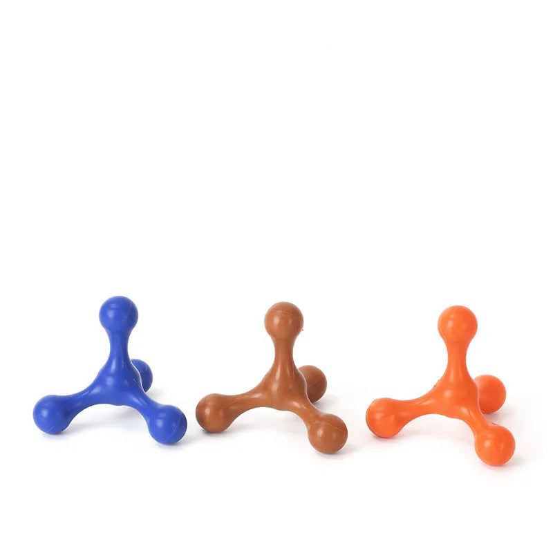 Blue silicone dog chew bone with three legs for small medium breed puppies