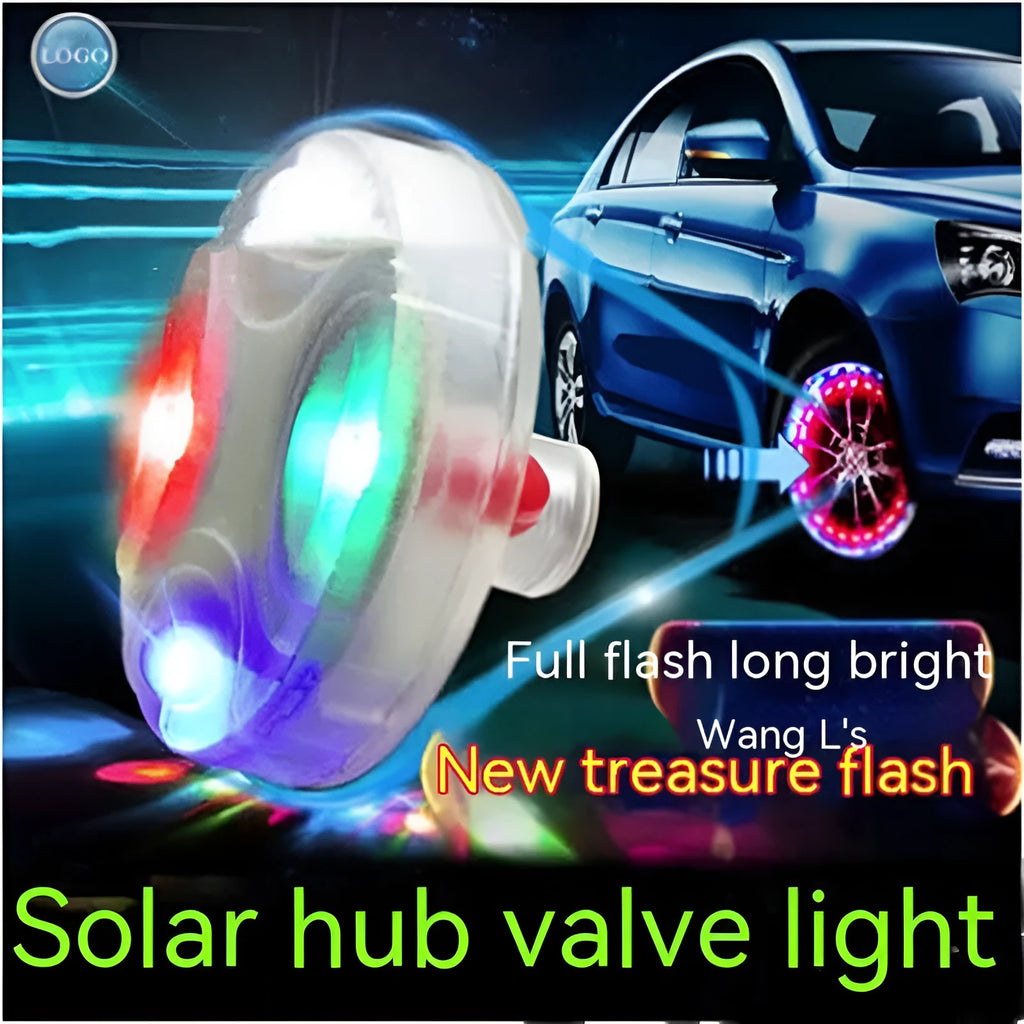 Solar LED car tyre valve motorcycle light with 4.5cm diameter and colour adjustable lighting modes
