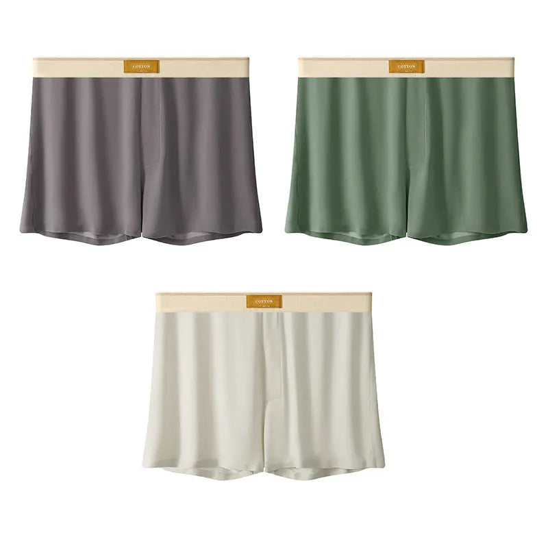 Men's solid colour ice silk underwear with a loose fit and mid waistband on a neutral background.