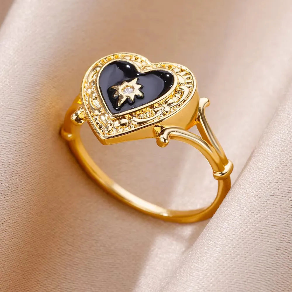 Adjustable 18K gold plated love emerald ring with synthetic zircon for women, open mouth copper design