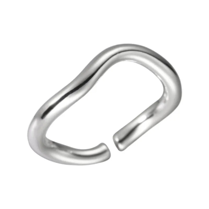 Women's 925 sterling silver irregular twisted wave line ring in plain silver with adjustable opening