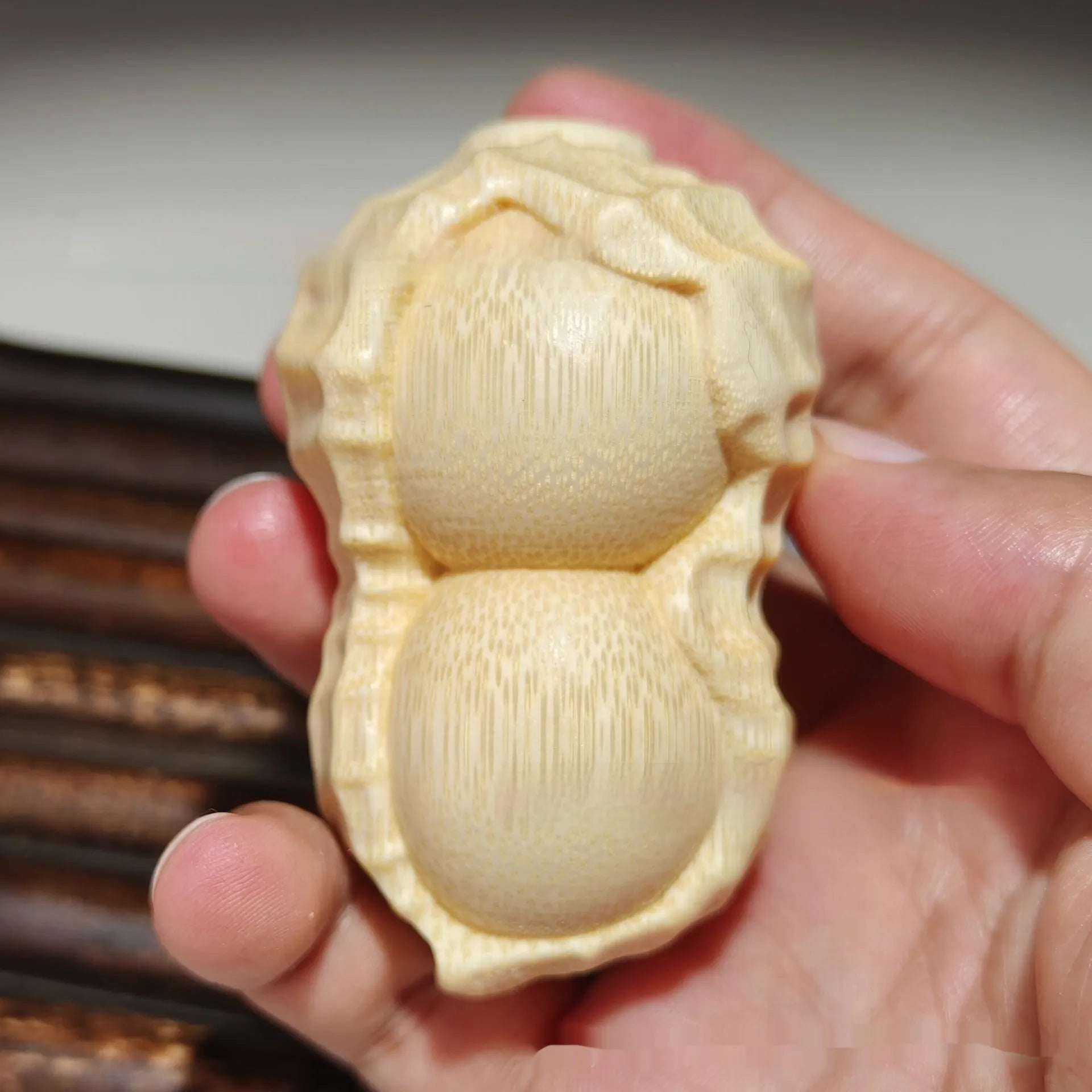 Natural bamboo peanut carving ornament with modern simple design