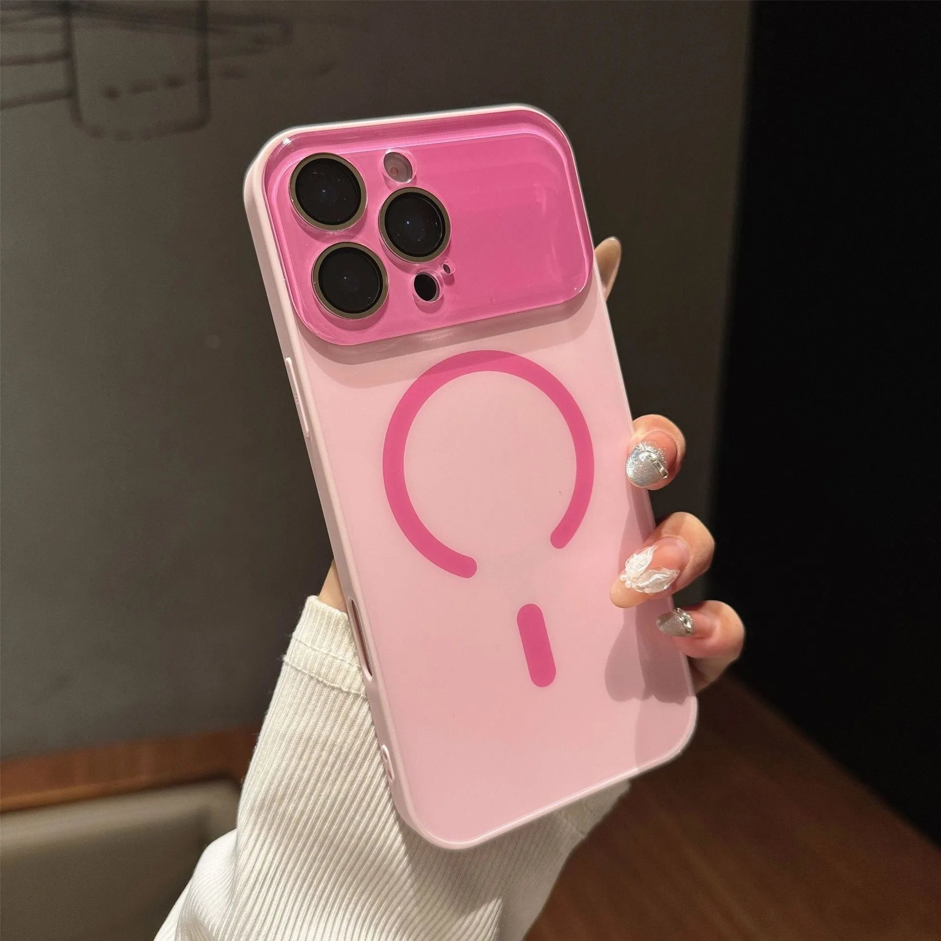 Frosted magnetic phone case with large window, shockproof, for iPhone 11-17 series, available in five colours