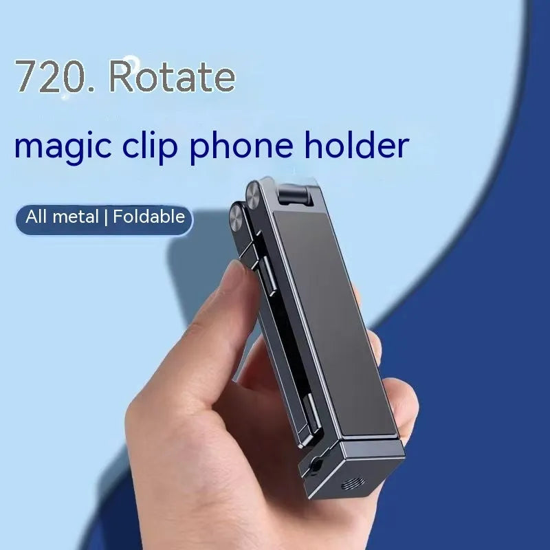 Aluminium alloy foldable clip phone holder in silver or grey, portable universal stand for hands-free viewing