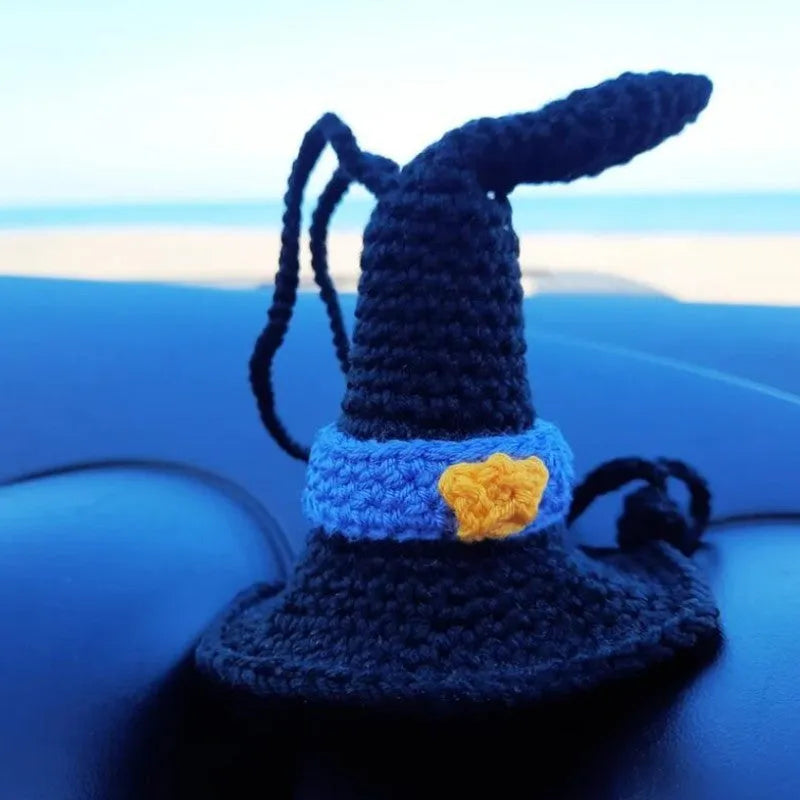 Polyester plush hand-woven cartoon automobile hanging ornament showing Halloween bat and ghost designs.