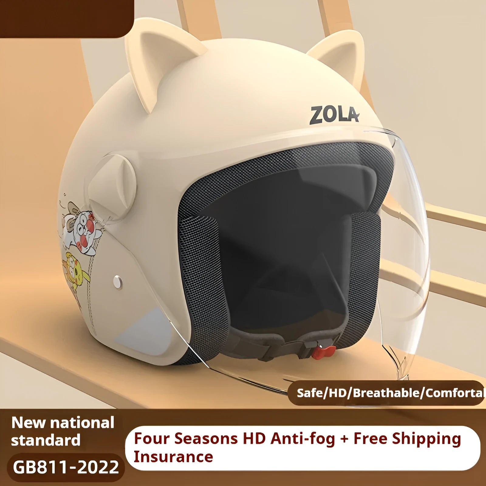 Winter electric bicycle helmet with anti-fog visor and attached fleece scarf in blue colour