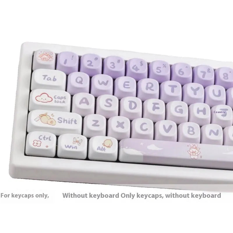 Set of gradient purple PBT key caps for mechanical keyboards featuring rabbit artwork.