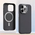 Plain leather magnetic phone case in black suitable for iPhone 12 to 15 series