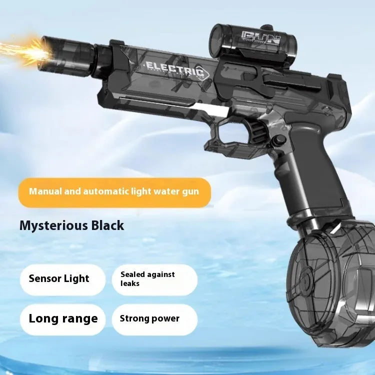 Fire Rat electric water pistol toy in black blue red colours with automatic water feed system