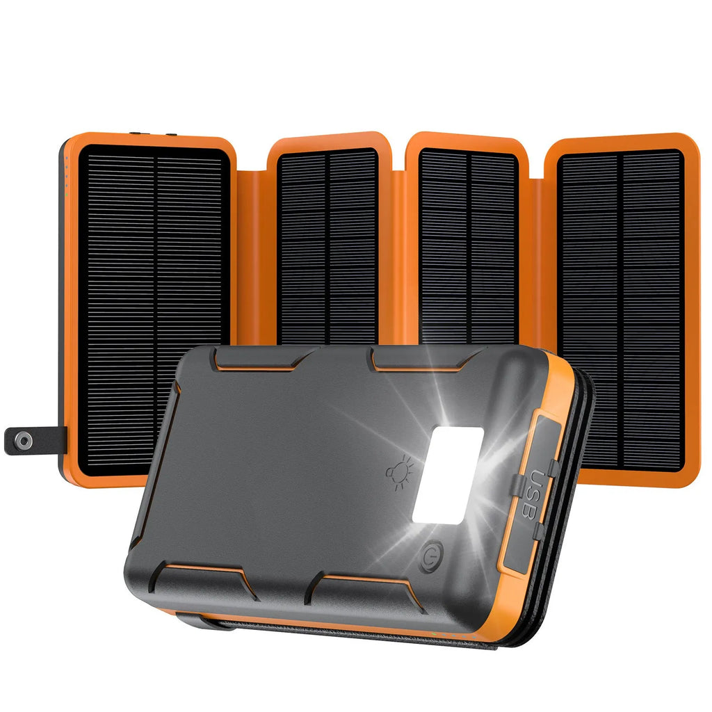 25000 mAh solar power bank in plastic shell industrial style blue colour option front view