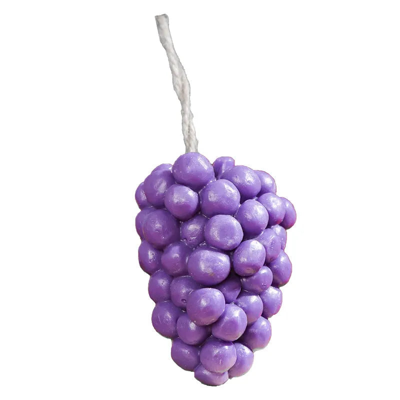 Purple and green handmade grape soap bars with grape cluster design, 80g net content
