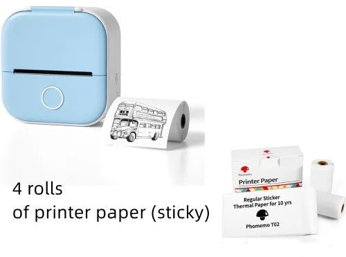 Portable mini thermal label printer in white, 87mm by 90mm by 40mm, with Bluetooth connectivity and inkless printing