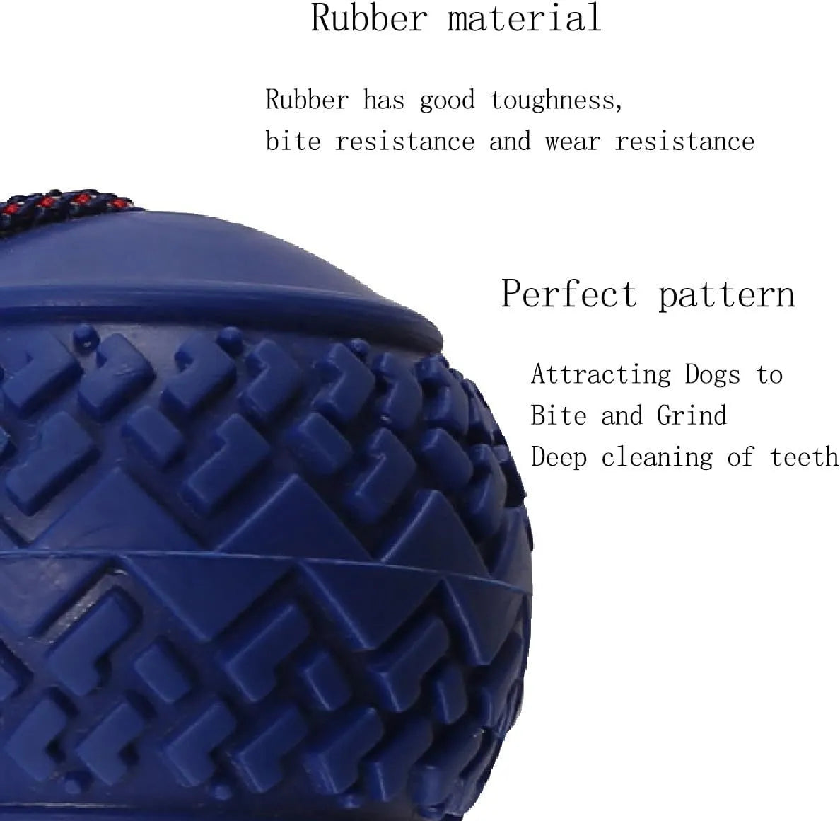 Blue natural rubber dog ball attached to a rope for tug-of-war and dental cleaning.