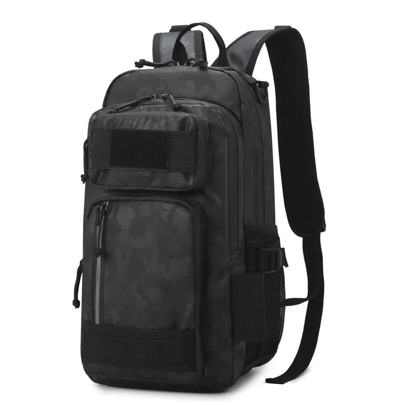 Large capacity 20-35L Derm outdoor backpack in black colour suitable for hiking and camping