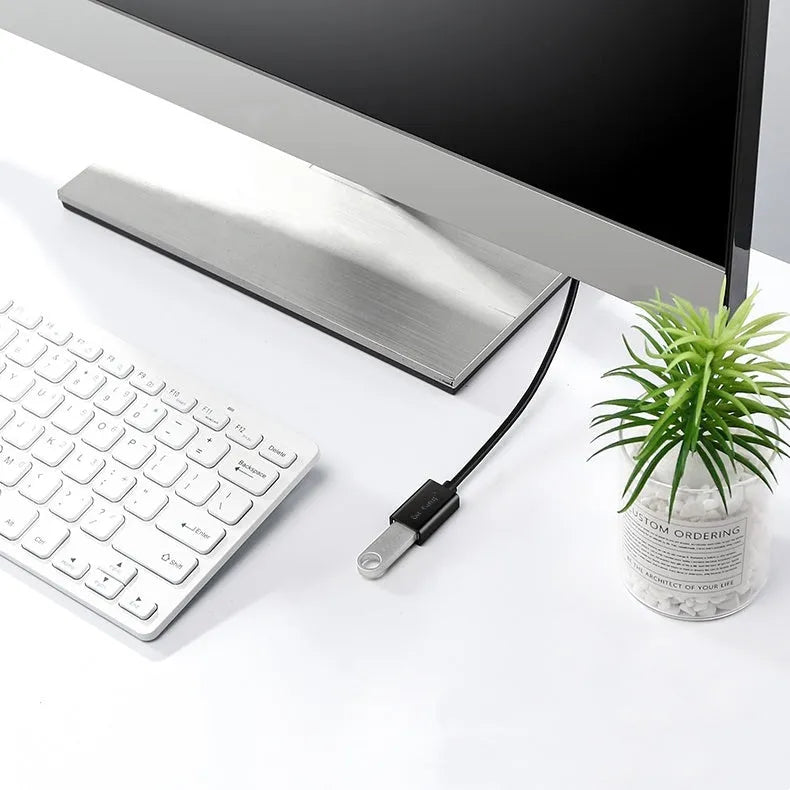 Black USB extension cable with male and female connectors showing different available lengths