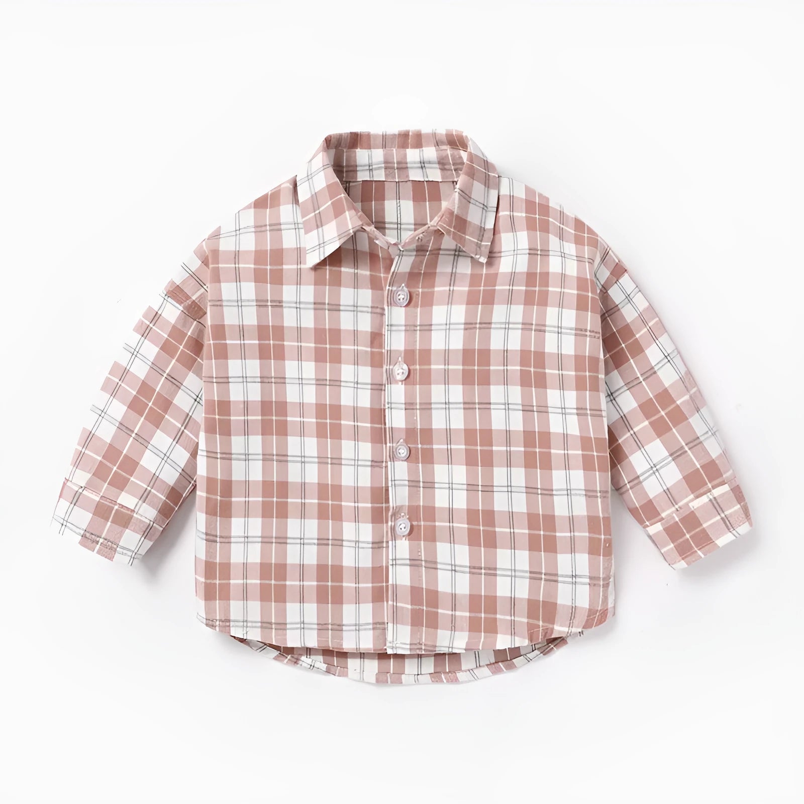 A boys' long sleeve cotton shirt with a lattice and cartoon pattern, shown in a light blue colour.
