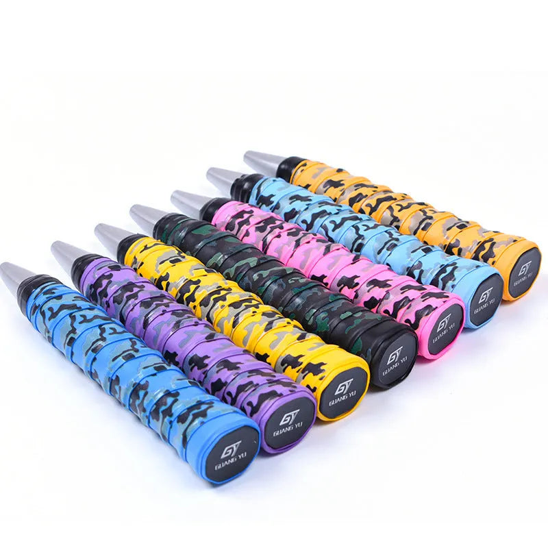 PU camouflage pattern winding tape for sports racket and fishing rod grips in multiple colours.