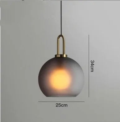 Nordic simple modern glass ball chandelier with iron frame, scrub soot 20cm, adjustable height 0.5m for indoor use