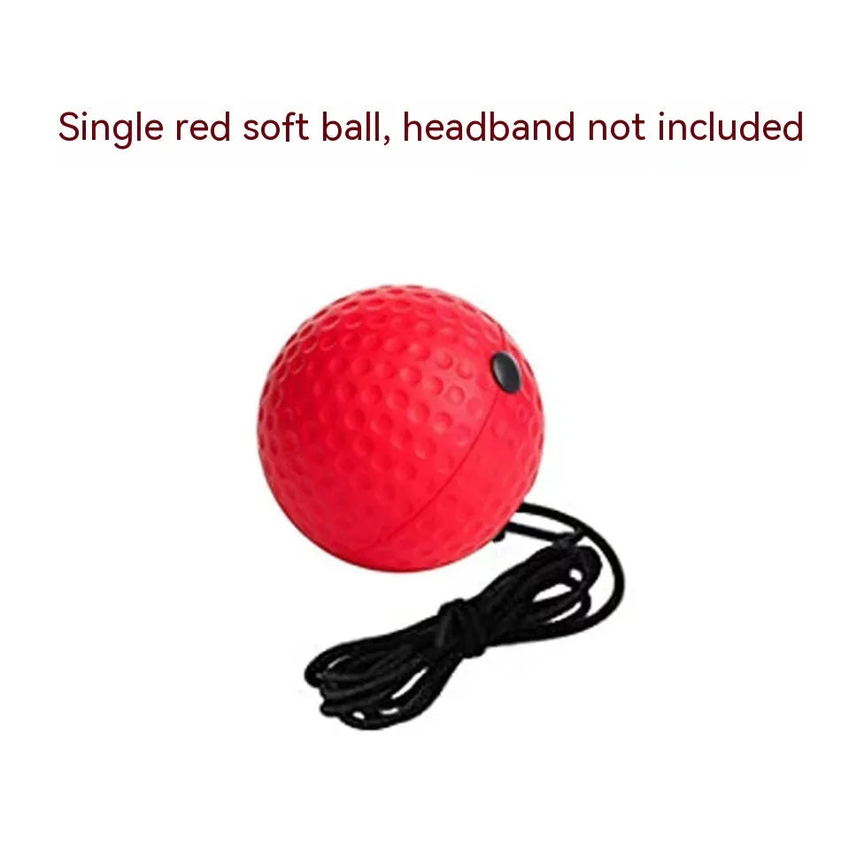 Head-mounted boxing reaction training ball set with PU balls, rubber ball and two headbands on a neutral background.