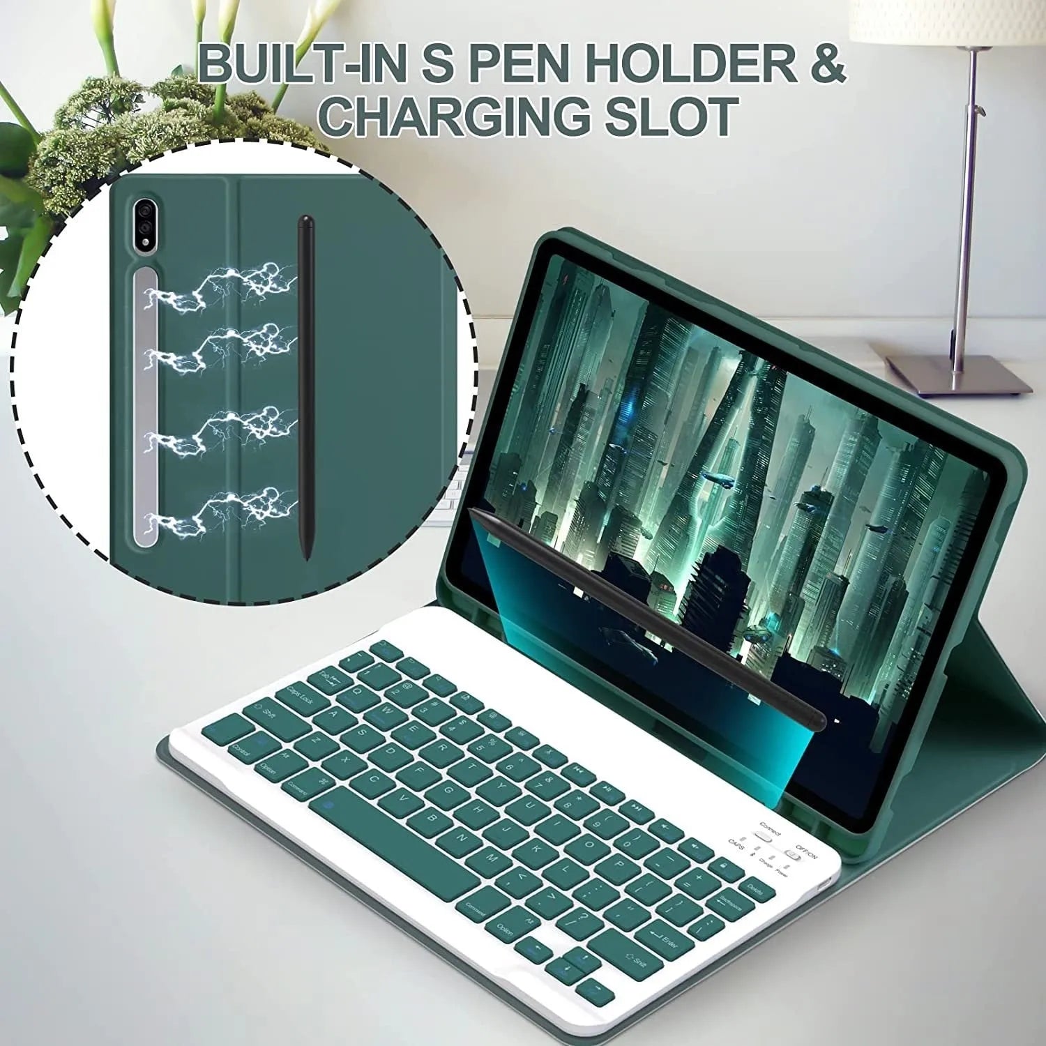 Samsung Galaxy Tab keyboard case set with TPU protective shell, Bluetooth keyboard, and charging mouse in multiple colours