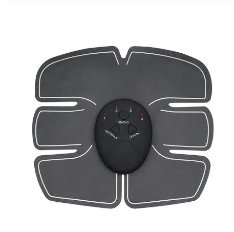 Compact black EMS muscle stimulator unit with conductive gel pads for abdominal and buttock toning