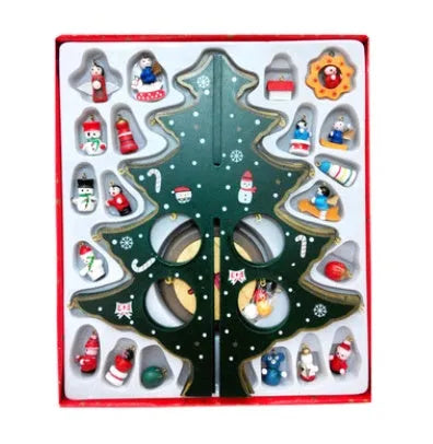 Hand-painted wooden Christmas tree decoration in red or green colour with 36cm height for desktop display