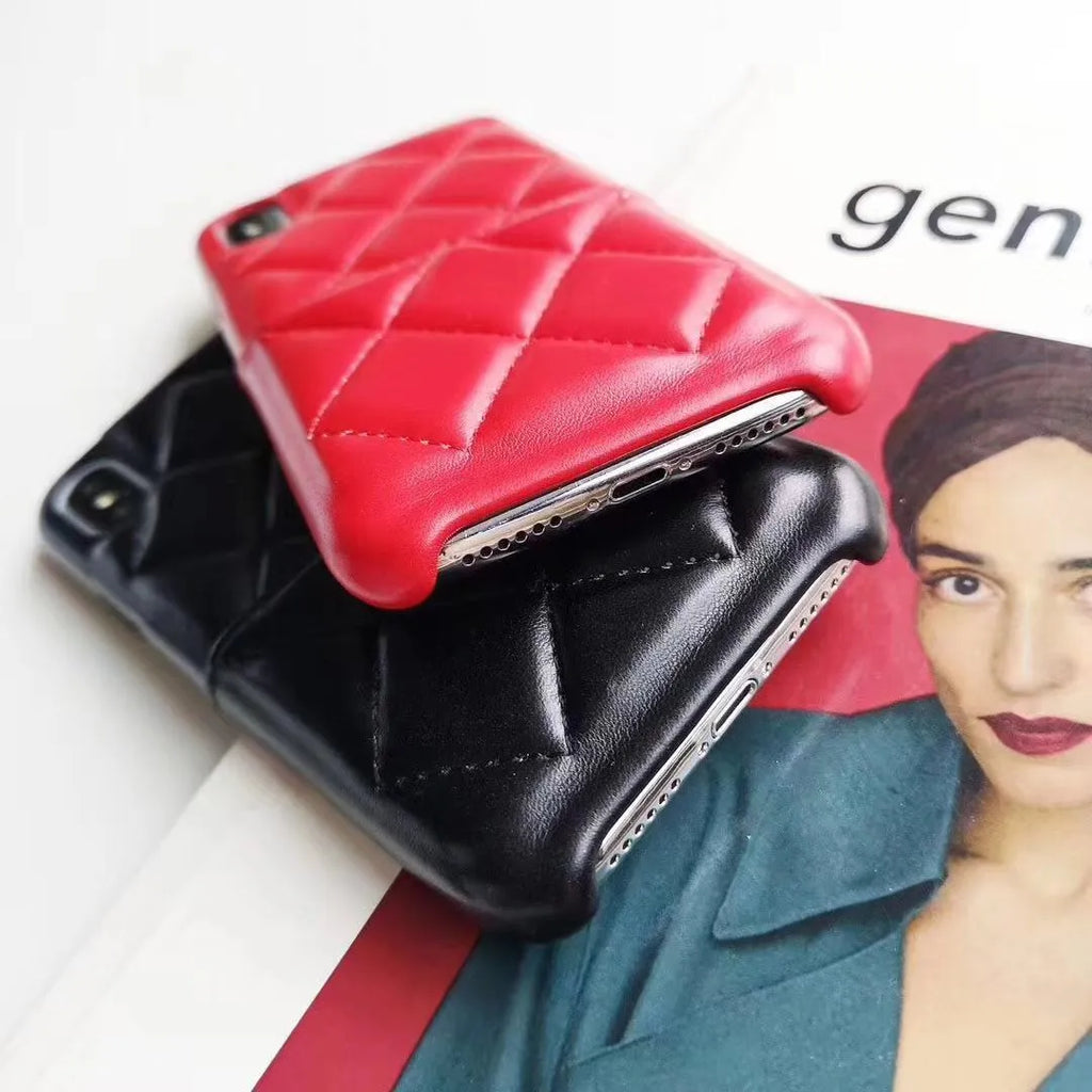 Leather mobile phone case for iPhone Xs Max in black, pink, and red colour options