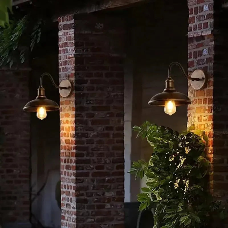 Retro style outdoor wall lamp in copper or silvery finish with bevel or right angle mount
