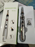 Electric massage pen with three interchangeable therapy heads for pain relief, 200x30mm size, AA battery powered