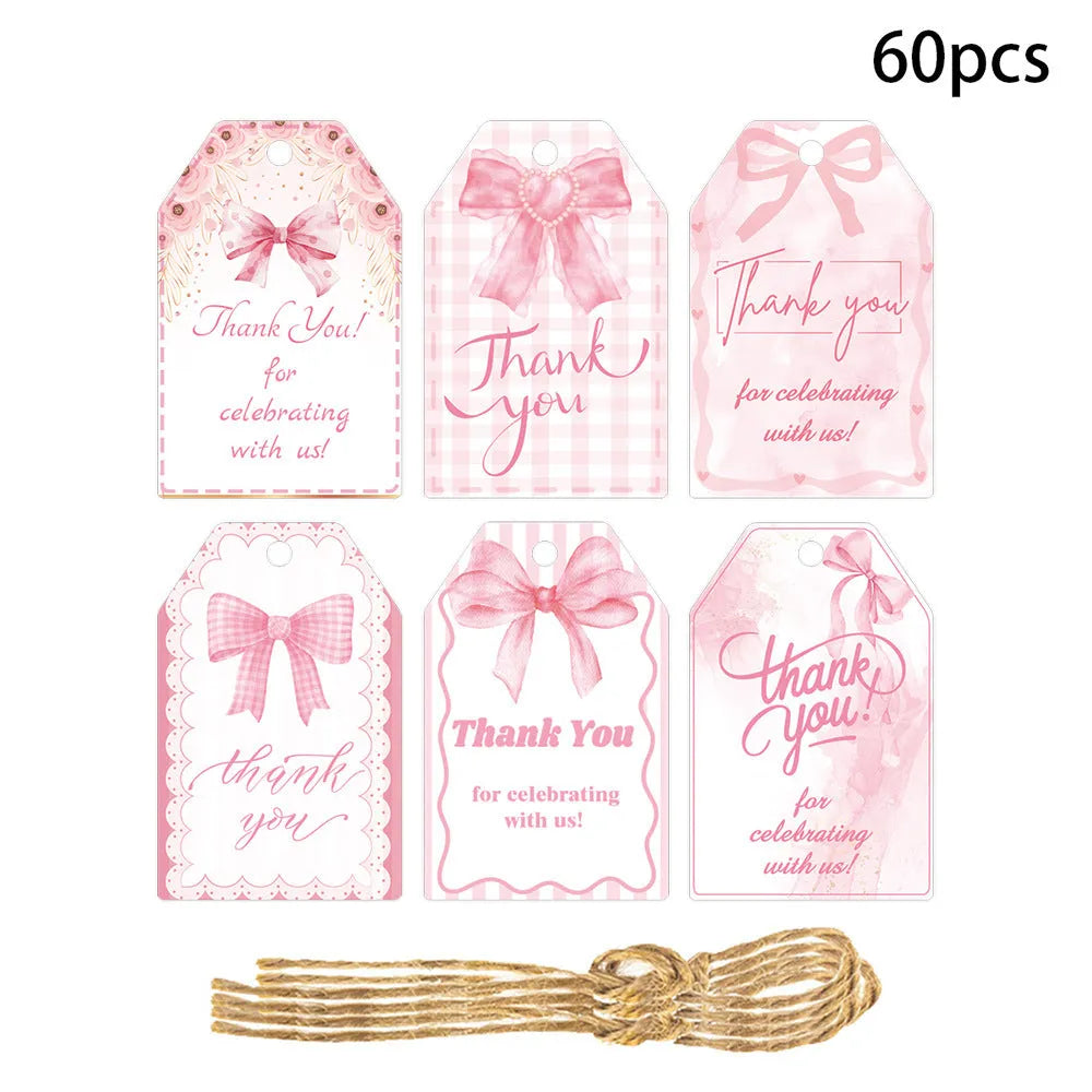 Birthday party bowknot gift tags with natural hemp rope in three distinct styles