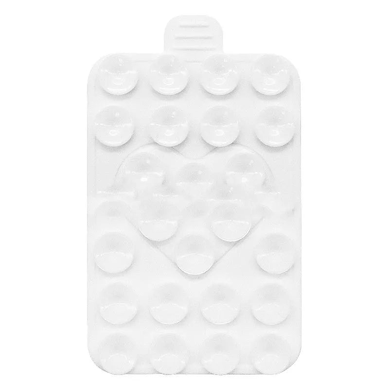Double sided silicone suction cup phone case holder in gray white, showing hot pressed construction for universal fit on smooth surfaces