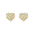 Gold tone heart-shaped stud earrings with clear moissanite stone on S925 silver base