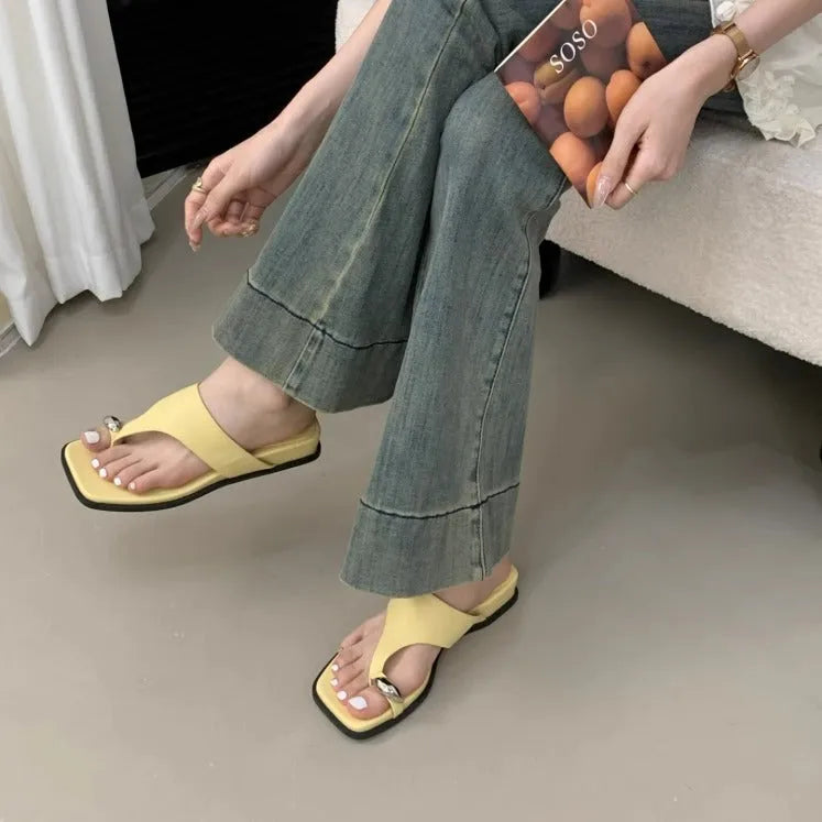 Wedge flip-flops summer outdoor seaside beach slippers Roman shoes with microfiber upper and rubber sole in apricot colour