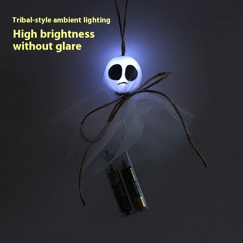 Halloween LED lantern chain with 20 PVC ghost lights powered by battery box