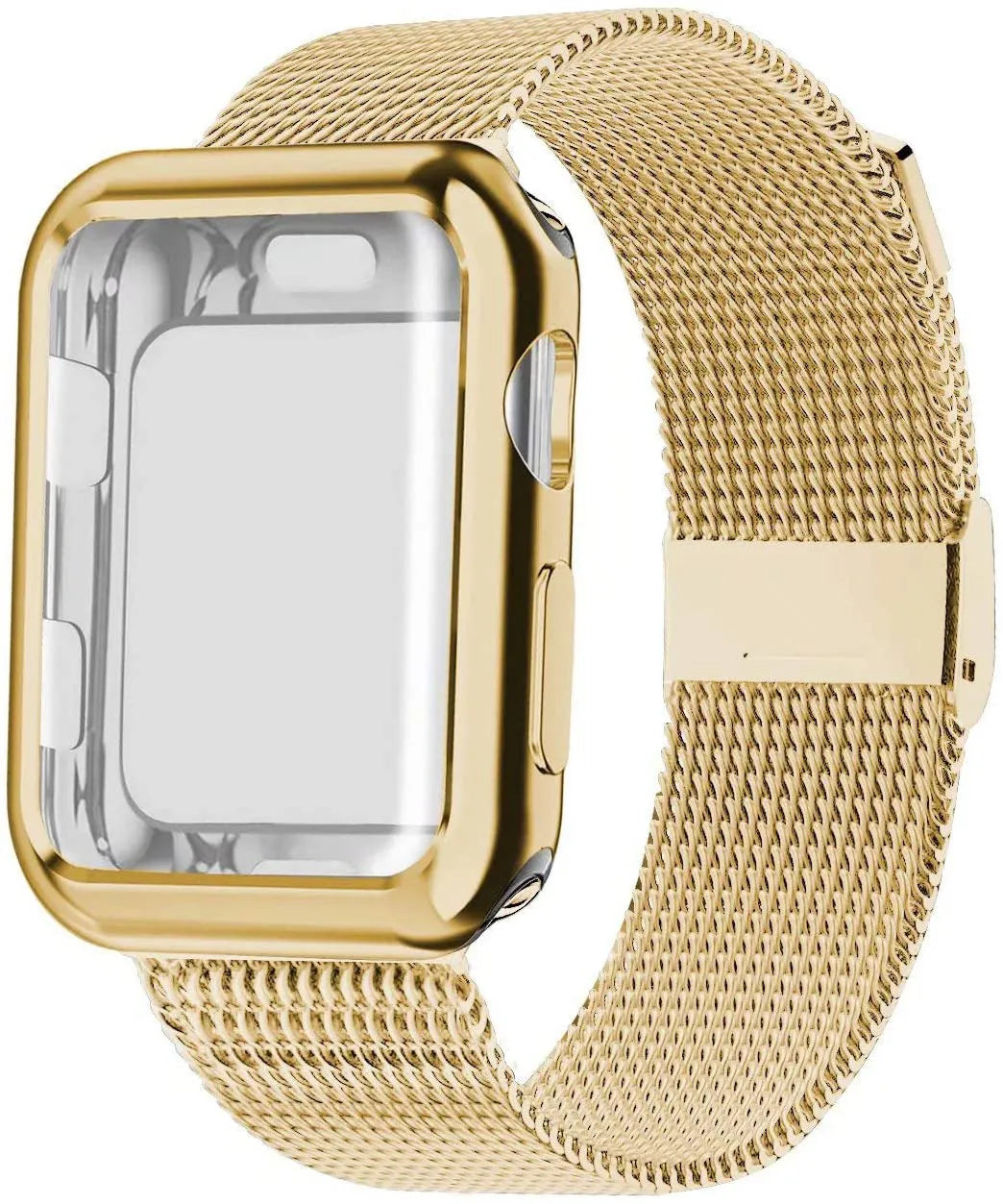 Apple Watch with silver magnetic Milanese loop band showing adjustable magnetic clasp on wrist.