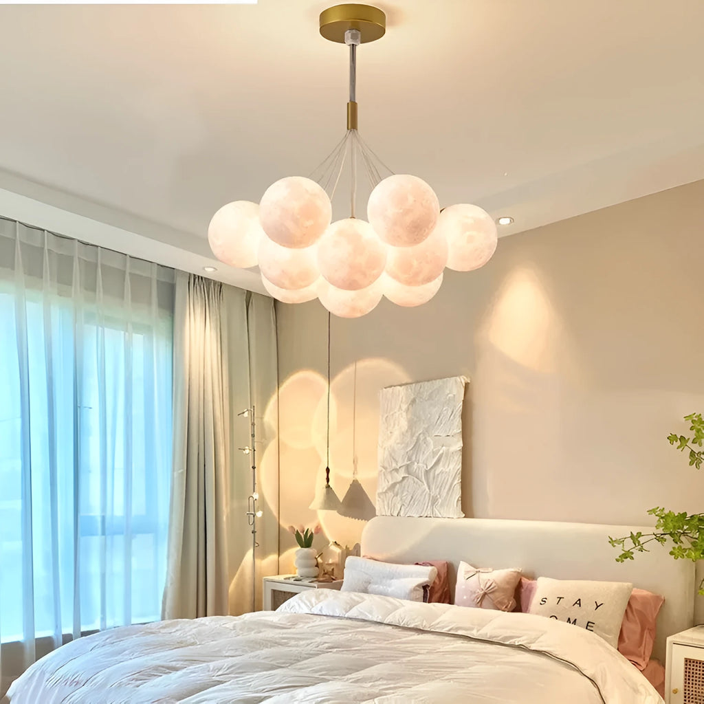 Nordic style moon bubble chandelier pendant lamp with multiple LED lights in gold or black colour options