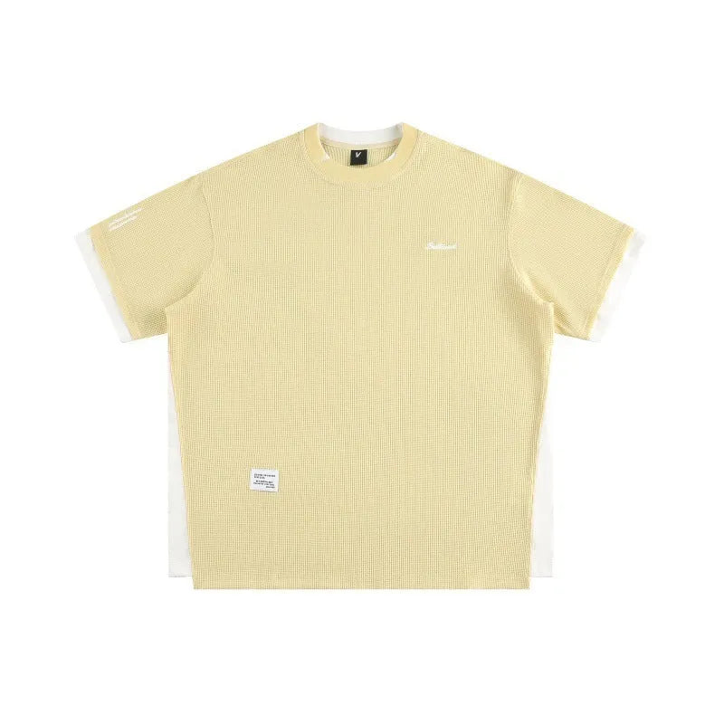 Retro alphabet embroidered loose waffle T-shirt in polyester fabric available in multiple colours