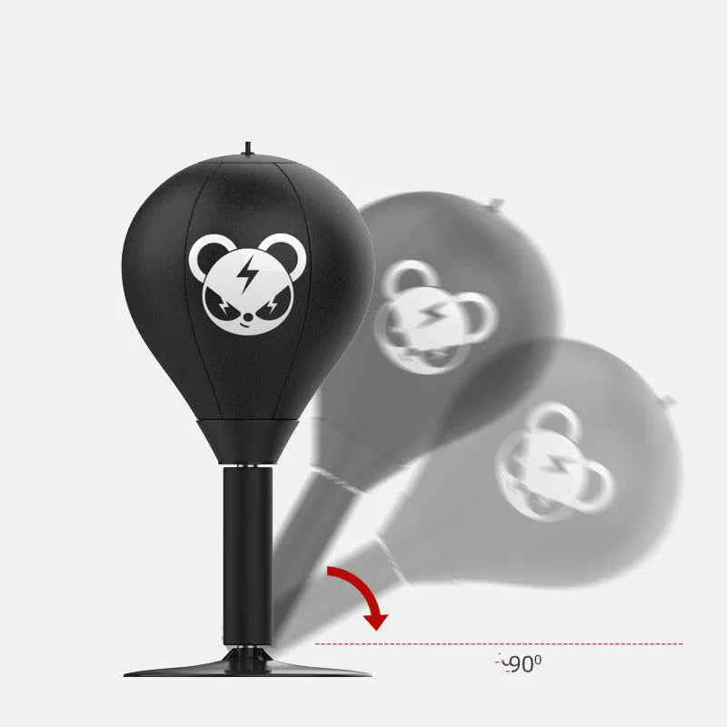 Tabletop boxing speed ball with inflatable sphere on suction cup base for desk training