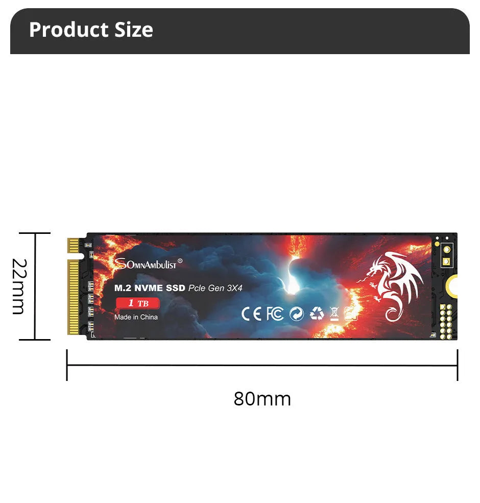 M.2 2280 PCIe NVMe solid state drive for desktop computers showing connector and label