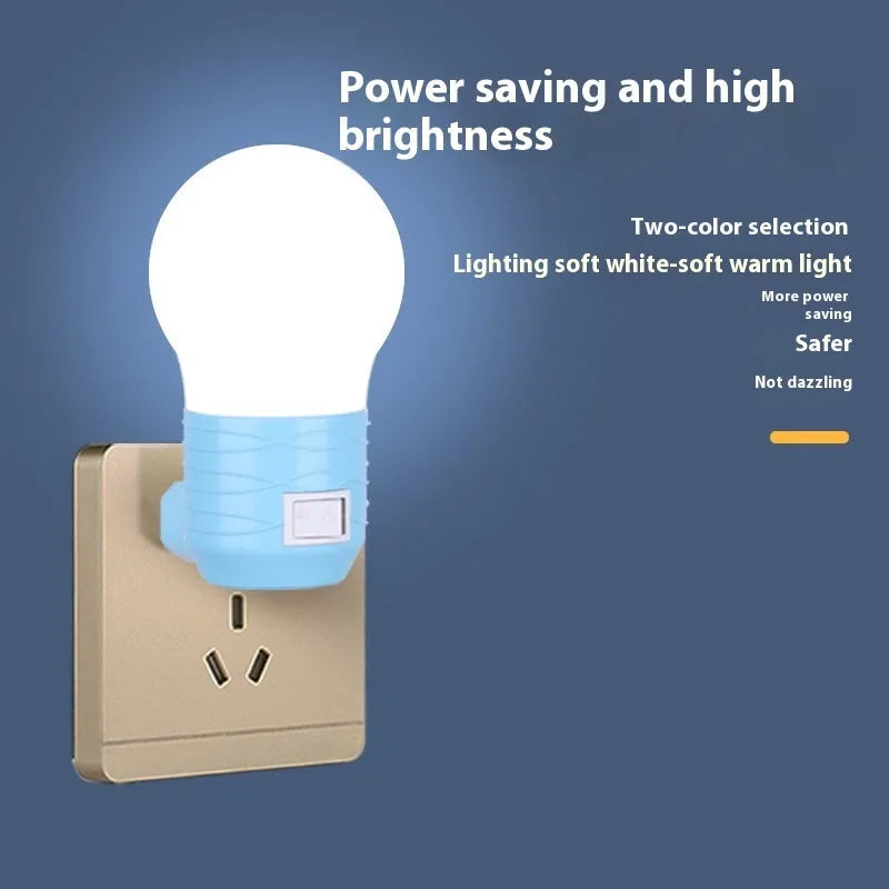 Plug-in bedside baby night feeding lamp in round modern design measuring 45x90x45mm