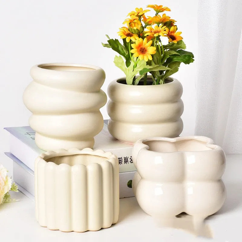Roman column matte yellow ceramic flowerpot for indoor plant decoration