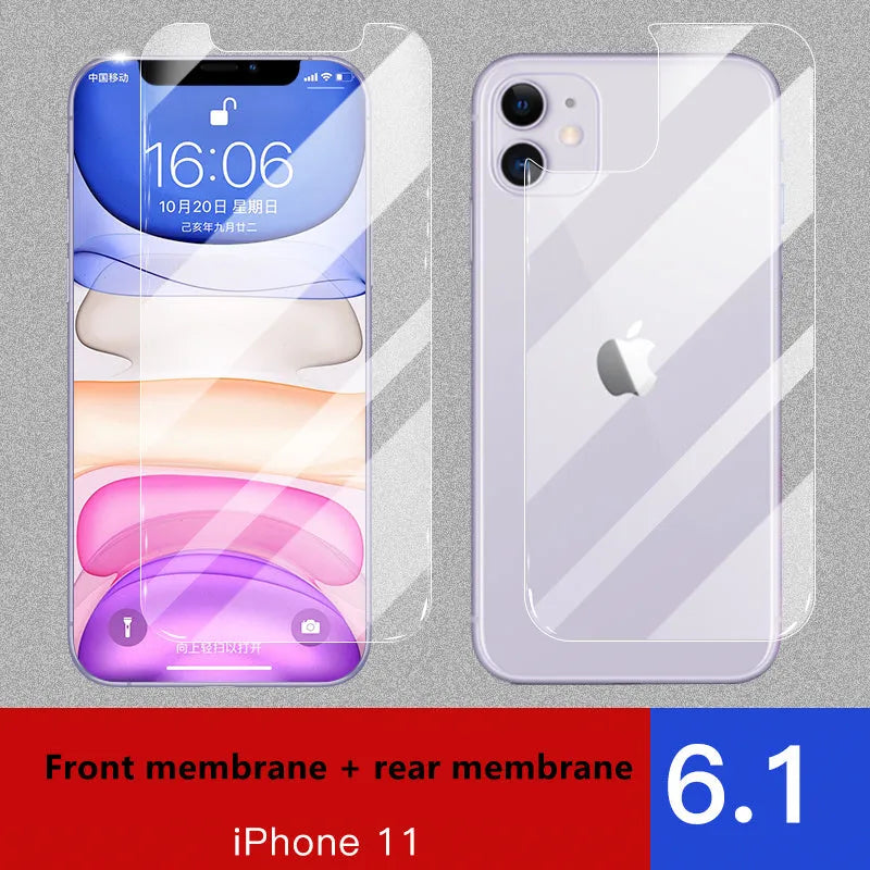 Tempered glass screen and rear protector for Apple iPhone models.