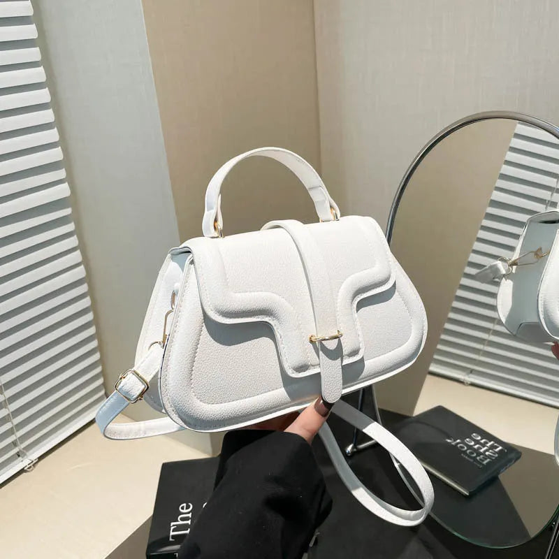 Fashion simple shoulder bag in black, horizontal square PU with sewing thread detail and single strap