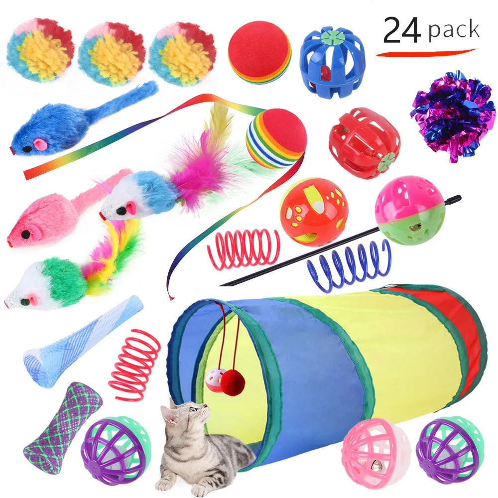 Plastic cat channel tunnel toy set showing single and double layer designs