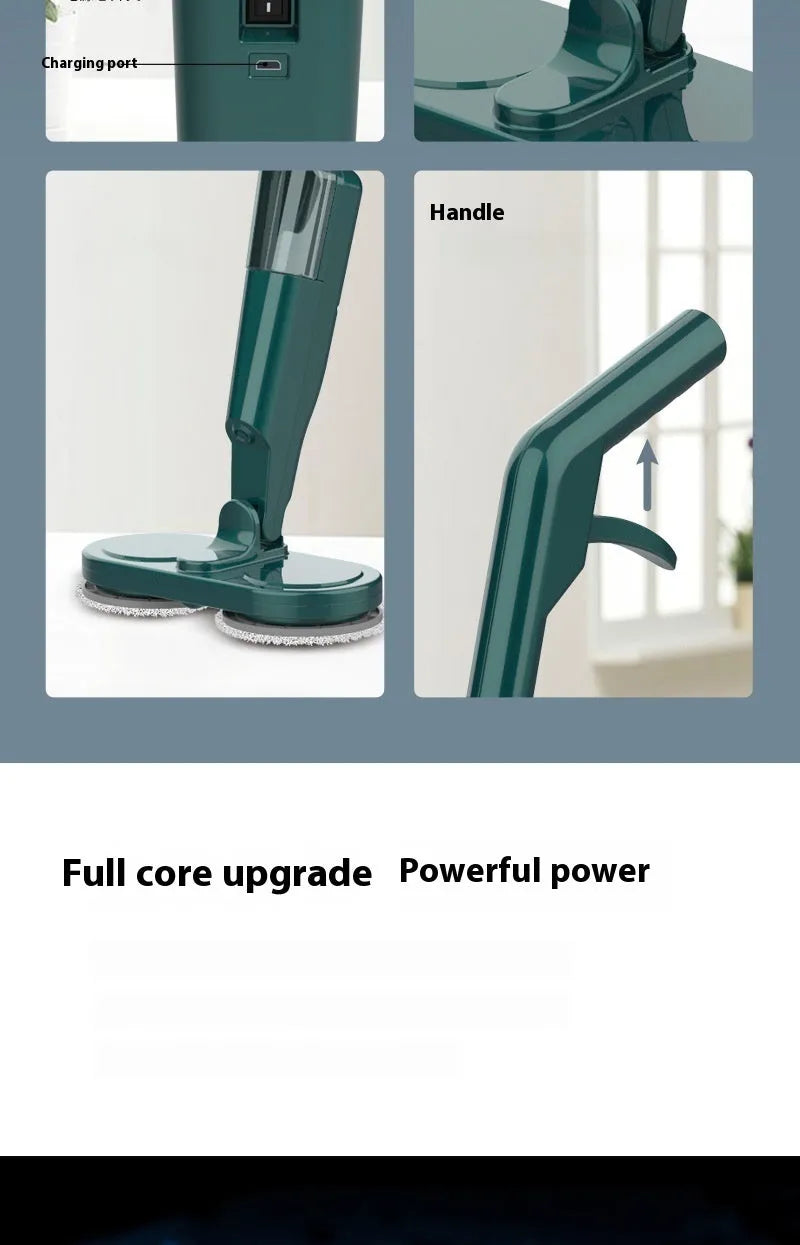 Wireless robotic floor cleaner with sweeping and mopping functions in S5 Green colour with USB charging cable