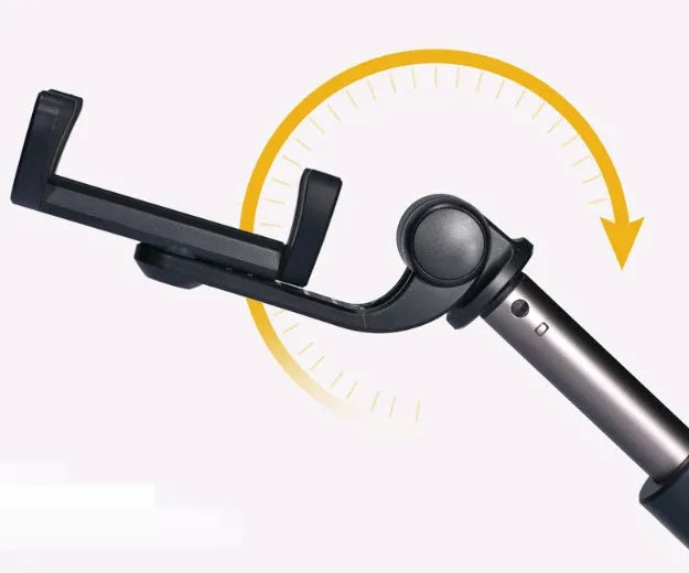Aluminium Bluetooth selfie stick with tripod base and remote control extended with mobile phone attached