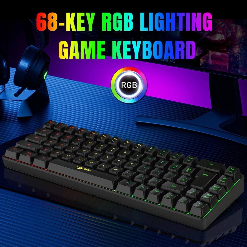 Mechanical feeling membrane gaming keyboard with 68 keys, ABS plastic, wired USB cable, black colour