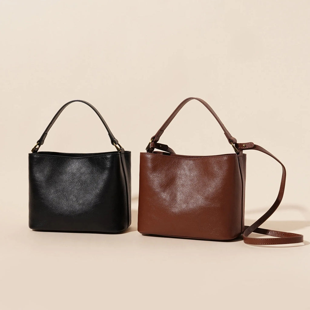 Sugar brown vintage cowhide leather women's shoulder bag with square design and internal compartments