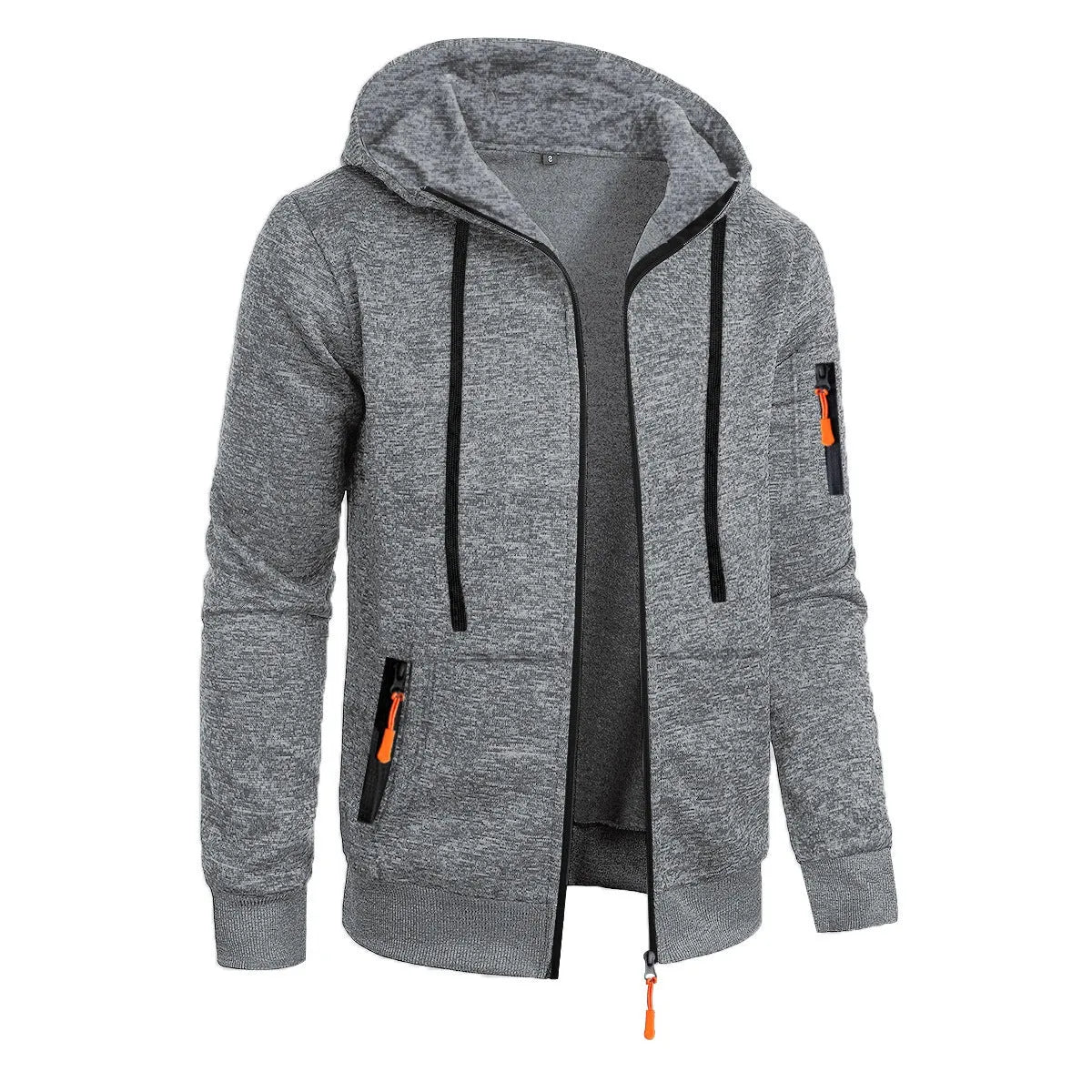Men's hooded cardigan sweater coat in solid colour polyester, loose fit, long sleeve, sizes S-3XL